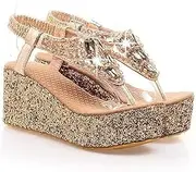 [Gikleihwy] Women's Platform Adjustable Ankle Sandals Wedges Non Slip Rhinestone Glitter Clip Toe Party Platform Flip Flops Sandal Casual Dress Party Beach Sandals