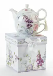Delton Porcelain Tea for One Gift Set Stacked Teapot & Cup BELL ISLE