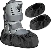 Geyoga 2 Pcs Fracture Walking Boot Cover Oxford Cloth Non Slip Reusable Shoe Covers for Non Skid Foot Brace Recovery Shoes Covers with Rubber Sole(Medium,Black)