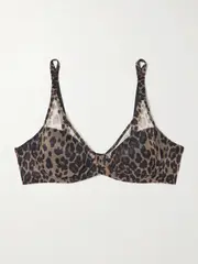 [Agent Provocateur] Agent Provocateur - Lucky Leopard-print Mesh Underwired Bra - Leopard print - 34E 34E Animal print