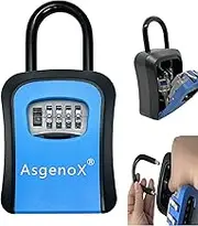 AsgenoX Portable Key Lock Box, Combination Lockbox Wall Mounted Resettable Code Safe 6 Keys Storage Box for House Key Spare Keys Indoor, Outdoor, Garage, Garden, Store