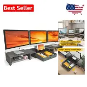 Comprehensive Triple Monitor Riser with Drawer - Ideal for Enhanced Workstations