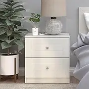 Merryluk 2-Drawer Bedside Table – Modern Ivory Nightstand Cabinet with Silver Knobs, Compact Tallboy Side Table for Bedroom or Living Room, 50cm Height Storage Chest