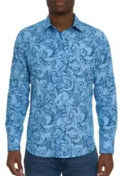 Robert Graham Sapphire Royalton Print Shirt Size S $198