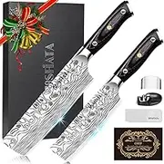 MOSFiATA Nakiri Kitchen Knife, 7”&5.5" Chef Knife Set, Ultra Sharp German Stainless Steel Cleaver Cooking Knife with Ergonomic Handle Gift Box