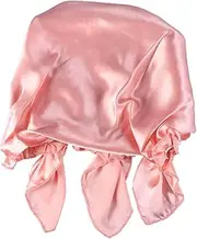 Silk Sleep Cap Hair-drying Cap for Women Quick Dry Fast Drying Adjustable Elastic Ribbon Light Pink