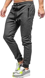 [Generic] Men's Breathable Slim Fit Gym Pants Stretch Drawstring Athletic Trousers Casual Solid Joggers Sweatpants