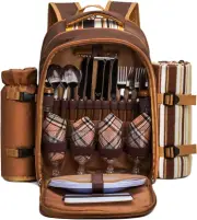 Picnic Backpack for 4 Person with Insulated Cooler Bag Basket Waterproof Blanket