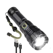 900000 Lumens XHP50 Zoom Flashlight LED Rechargeable Lamp Torch w/26650 Battery