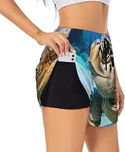 [GaxfjRu] Big Sea Turtle Print Women's Running Shorts High Waisted Running Shorts Pocket Sporty Gym Elastic Short