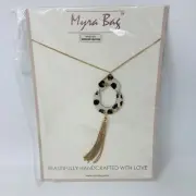 Myra Bag Jacquard Leather Animal Print NECKLACE w/ Tassel & Extension NEW