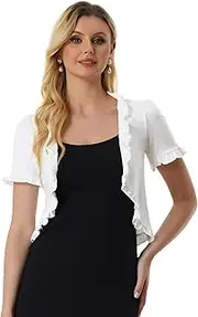 [Allegra K] Cropped Cardigan for Women's Open Front Ruffle Knit Shrugs
