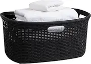 Mind Reader 40L Laundry Basket, Clothes Hamper, Wicker Design, Plastic, 23"L x 14.5"W x 11"H, Black