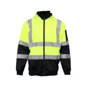 Hi Vis 2 Tone Full Zip Yellow & Navy Tech Fleece Taped Hoodie - 2XL