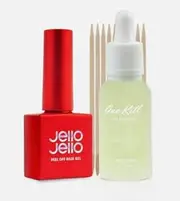 JELLO JELLO Peel Off Base Gel 10ml + One Kill Remover 30ml Set package box, Gel Remover, Nail Repair and Health, Easy remover gel nail, Self Gel Nail +Gift (Nail Art Products - Random)