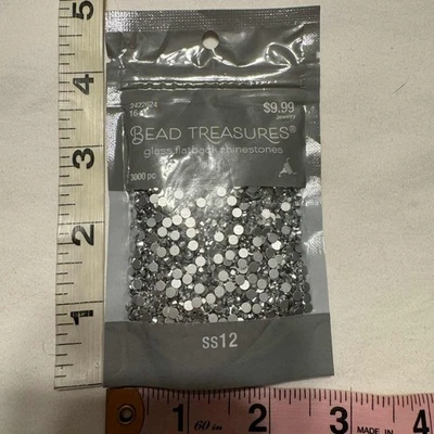 Bead Treasures Glass Flatback Rhinestones SS12 Silver 3000Pcs.