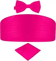 [Flywife] Cumberbund Men and Bow Tie Set Cummerbund Pocket Squares Black Tuxedo Satin Adjustable