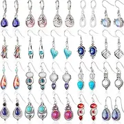 [Yaomiao] 20 Pairs Teardrop Crystal Drop Dangle Earrings for Women Multicolor Boho Hoop Earrings Colorful Hook Dangle Earrings Christmas Favor for Girls