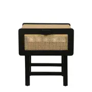 [Florabelle Living] Zoe Bedside Table Black with Natural Rattan