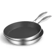 NNEAGS Stainless Steel Fry Pan 22cm 30cm Frying Pan Skillet Induction Non Stick Interior FryPan