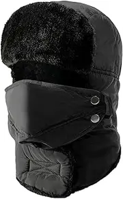 [GIONAR] Winter Hat with Ear Flaps, Trapper Hat, Unisex Russian Hat, Snowproof Aviator Hat, Faux Fur Hat with Windproof, Removable Face Mask, Skiing, Ice Skating and Other Outdoor Use