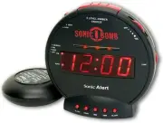 Sonic Bomb Dual Extra Loud Alarm Clock with Bed Shaker Black | Sonic Alert Vi...