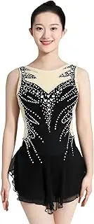 [Zagitova] Ice Figure Skating Dress Girls Women with Shiny Diamond, Sleeveless Competition Dress Chiffon Flowy Skirt