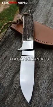 Handmade Loveless Style Big Bear Sub-Hilt Fighter Full Tang Knife Stag Antler