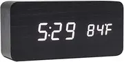 Lancoon Wooden Digital Clock Multi-Function LED Alarm Clock with Time/Date/Temperature Display and Voice Control for Home Office Travel AC11Black_White