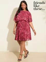 Friends Like These Pink Animal Chiffon Cape Sleeve Pleated Mini Dress (F49426) | $127