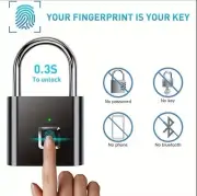 NEW Black Smart Fingerprint Padlock USB Rechargeable Gym Bag Luggage *US SELLER*