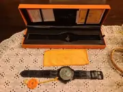 Stuhrling Mens Watch, New in Box, Black with Green Accents, Leather Band