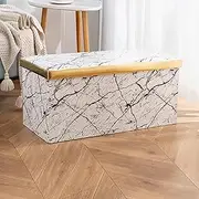 [Hbluefat] 30 Inches Folding Storage Ottoman Bench, Faux Leather Footrest, Padded Seat Chest for for Living Room, Bedroom, Entryway (White Black Marbled, 110L)