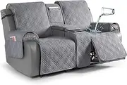 TAOCOCO Loveseat Recliner Cover with Center Console, 100% Waterproof Pet Cover for Dual Recliner with Straps Design, Split Reclining Loveseat Cover Furniture Pet&Kids Protector (2 Seater, Gray)