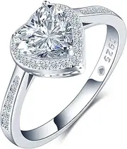 [INFINIONLY] Women Girl Heart Solitaire Diamond Ring 925 Silver Wedding Bands Engagement Rings D Colour VVS1 Perfect Cut 6.5mm 1 Carat Moissanite with GRA Certificate Party Jewellery