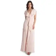 BCBGMAXAZRIA Evette Women’s Ruffled Chiffon V-Neck Gown with Front Slit