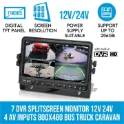 Elinz 7" DVR Splitscreen Monitor 12V 24V 4 AV Inputs 800x480 Bus Truck Caravan