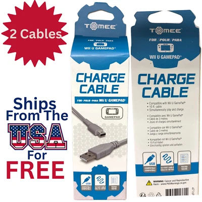 LOT 2 Wii U GamePad Tomee Charge Cable 10 ft M06012 Play and power SHIPS FREE