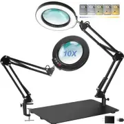 10X Magnifying Glass with Light and Stand, Large Base Magnifying Desk Lamp wi...