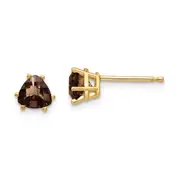 14k Yellow Gold 5mm Trillion Checker-Cut Smoky Quartz Earrings