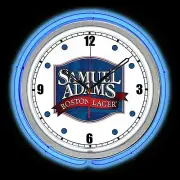 Sam Adams Beer Sign White Background 15" Blue Double Neon Clock Man Cave Garage