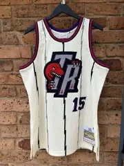 Vince Carter Raptors Mitchell & Ness Cream Chainstitched NBA Jersey Sz 44 Large