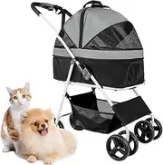 Pet Stroller Travel Carrier Trolley for Dogs Cats, Dog Stroller for Medium Dogs, Dog Pram Pushchair Detachable Stroller Buggy, Easy One-Hand Fold Zipperless Entry(Gray a)