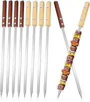 12Pcs BBQ Skewers Stainless Steel Kebab Skewers with Wooden Handles for Outdoor Grilling for Picnics Camping and Garden Barbecues