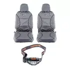 Kings Universal Premium Canvas Seat Covers Pair DIY Fit + LED Head Torch Bright