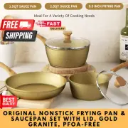 Original Nonstick Frying Pan & Saucepan Set with Lid, Gold Granite, PFOA-Free