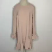 ASOS Mini Dress Womens 12 Blush Pink Shift Ruffle Cuff Hem Long Sleeve NWT