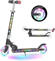 YEE RUN Kids Scooter, Kids Scooter with LED Lights, Cool Folding, Rear Wheel Brake, 3 Height Adjustable, Kids Scooter 3-12 Children, 4 Inch Big Wheels for - 50kg MAX