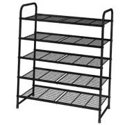 Stackable Shoe Rack, Expandable & Adjustable Shoe Organizer 5-Tier Black