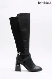 River Island Black Stretch Blocked Heeled Boots (N61894) | $154